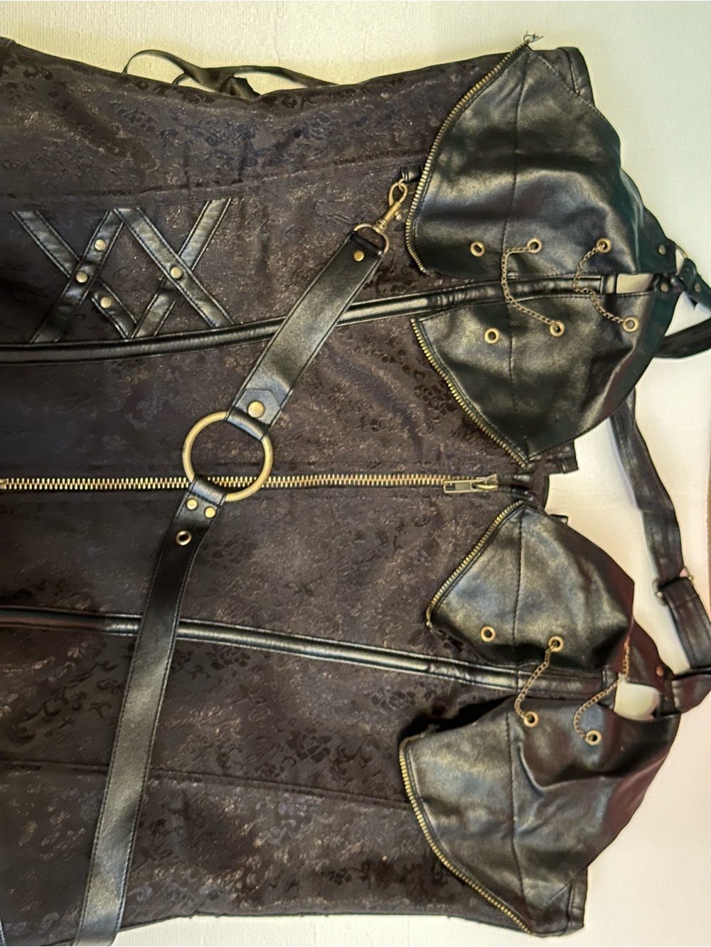 Black Gothic Lace-Up Faux Leather Corset Top
